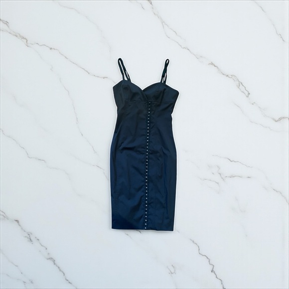 Y2K Black Bodycon Hook Eye Cocktail Dress Sultry Dark Feminine Small - Picture 1 of 4